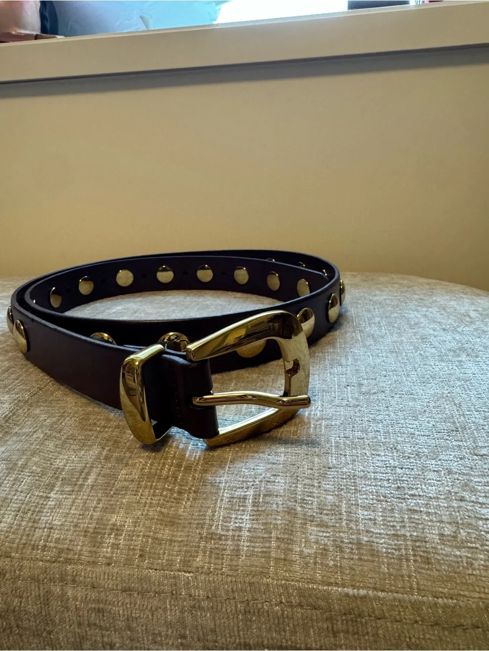Madewell Brown Leather Studded Belt with Gold-Tone Hardware